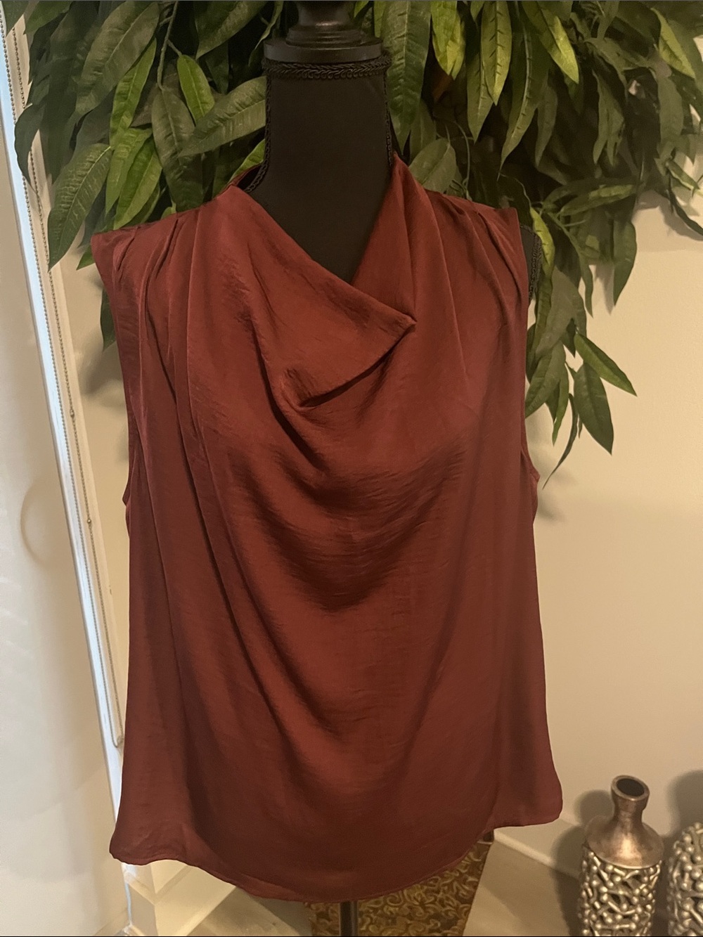 Banana Republic Sleeveless Draped Cowl Neck Top - Brick